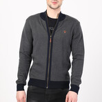 Full Zip Sweater // Gray + Navy (M)
