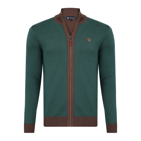 Full Zip Sweater // Green + Brown (S)