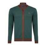 Full Zip Sweater // Green + Brown (S)