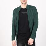Full Zip Cable Knit Sweater // Green (XL)