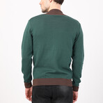 Full Zip Sweater // Green + Brown (S)