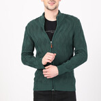 Full Zip Cable Knit Sweater // Green (XL)
