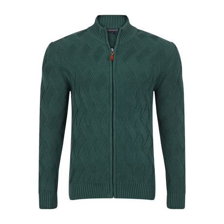 Full Zip Cable Knit Sweater // Green (S)