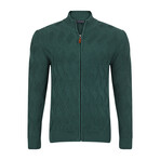 Full Zip Cable Knit Sweater // Green (XL)