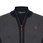 Full Zip Sweater // Gray + Navy (M)