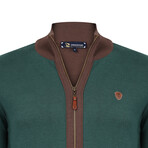 Full Zip Sweater // Green + Brown (S)