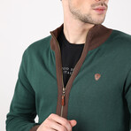 Full Zip Sweater // Green + Brown (S)