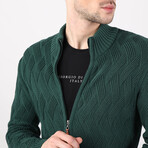 Full Zip Cable Knit Sweater // Green (XL)