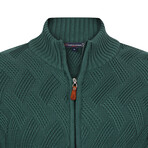 Full Zip Cable Knit Sweater // Green (XL)