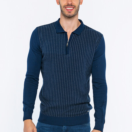 Quarter Zip Candy Striped Sweater // Navy + Gray (S)