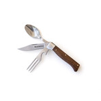 Adventure Chef Folding Utensil // Carbonized Maple // Knife + Fork + Spoon