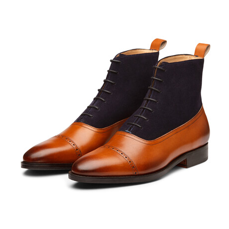 Two Tone Balmoral Leather Boot // Tan + Navy Suede (US: 7)