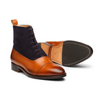 Two Tone Balmoral Leather Boot // Tan + Navy Suede (US: 6.5)