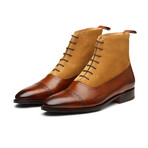 Two Tone Balmoral Leather Boots // Brown + Cognac Suede (US: 8)