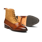 Two Tone Balmoral Leather Boots // Brown + Cognac Suede (US: 9.5)