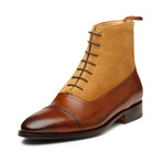 Two Tone Balmoral Leather Boots // Brown + Cognac Suede (US: 10)