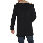 Mock Neck Plush Detail Overcoat // Black + Beige (S)