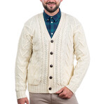 V Neck Cable Cardigan // Natural (Small)