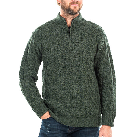 Zip Neck Fisherman Sweater // Army Green (Small)