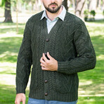 V Neck Cable Cardigan // Army Green (Small)