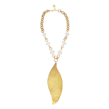 18k Gold Plated Brass + Clear Quartz Pendant Necklace // 21" // Store Display