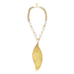 18k Gold Plated Brass + Clear Quartz Pendant Necklace // 21" // Store Display
