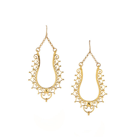 18K Gold Plated Brass + 14K Gold Open Dangle Earrings // Store Display
