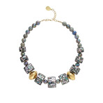 18k Gold Plated Brass + Labradorite Collar Necklace // 19"-21" // Store Display