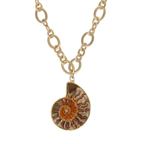 24k Gold Foil + 24k Gold Plated Ammonite Pendant Necklace // 34" // Store Display