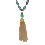 18k Gold Plated Brass + Chrysocolla Tassel Necklace // 18"-20" // Store Display