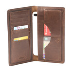 Vertical Long Leather Wallet // Brown