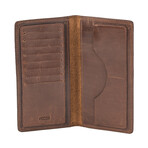 Vertical Long Leather Wallet // Brown