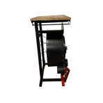 Metal Mango Wood Red and Black Steam Engine Bar Counter