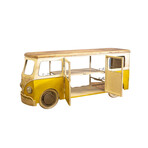 Yellow and Off White  Metal Mango Wood Bus Bar