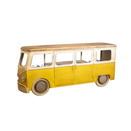 Yellow and Off White  Metal Mango Wood Bus Bar