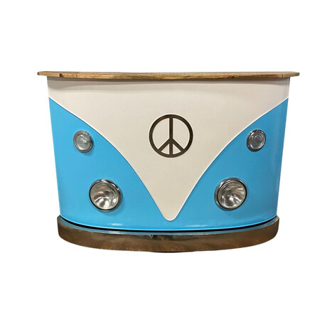 Metal Mango Wood Blue High Bar Counter