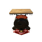 Metal Mango Wood Red and Black Steam Engine Bar Counter