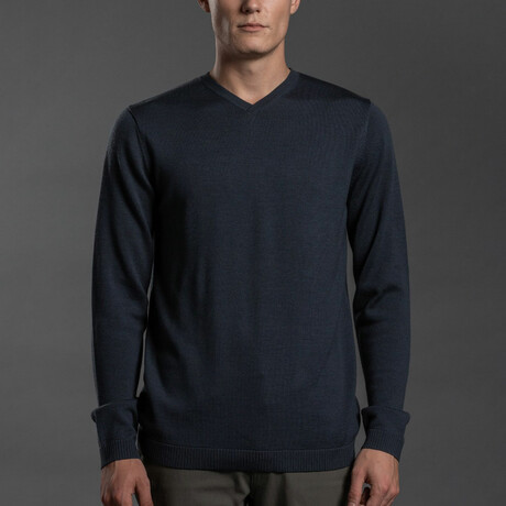 12GG Merino V-Neck Sweater // Blue Slate (S)