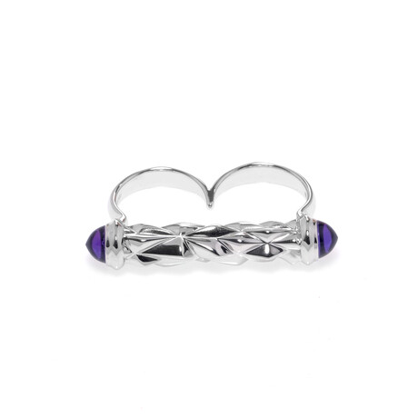 Superstud Sterling Silver + Purple Cat's Eye Cabochon Double Ring // Store Display (Ring Size: 6)