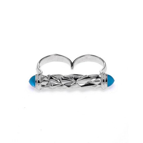 Superstud Sterling Silver + Blue Cat's Eye Double Ring // Store Display (Ring Size: 7)