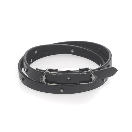 Thorn Leather + Rhodium + Sapphire Wrap Bracelet // 28" // Store Display