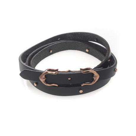 Thorn 18k Rose Gold + Leather Wrap Bracelet // 28" // Store Display