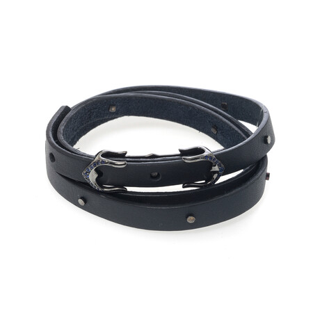 Leather + Rhodium + Sapphire Wrap Bracelet // 28" // Store Display