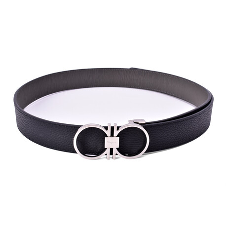 Salvatore Ferragamo // Pebbled Cut-To-Fit Reversible Belt // Black + Gray