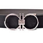 Salvatore Ferragamo // Pebbled Cut-To-Fit Reversible Belt // Black + Gray