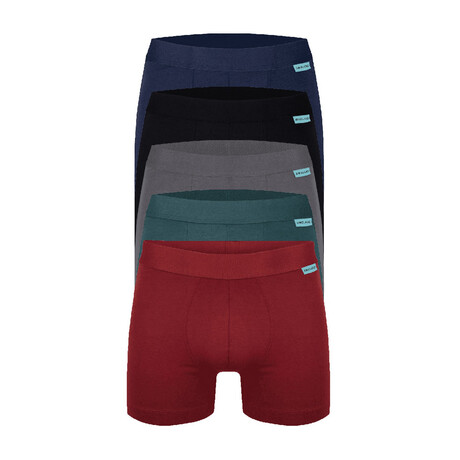 Boxers // Pack of 5 // Black + Indigo + Gray + Claret Red + Green (M)