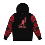Fleece Hoodie + Camo Sleeves // Black, Red (S)
