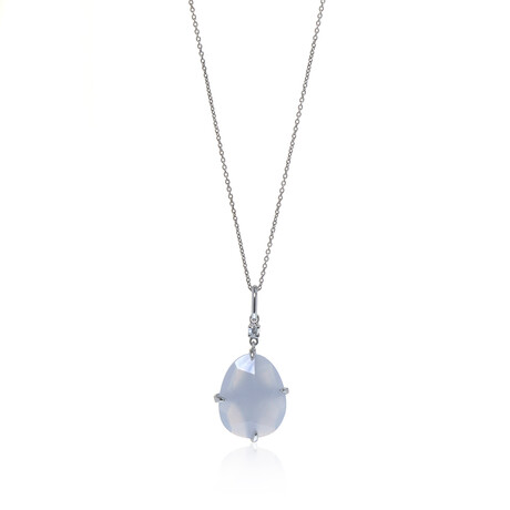 Mila 18k White Gold + Diamond + Chalcedony Necklace // 16.5"-17.5" // Store Display