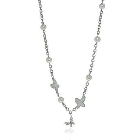 Freevola 18k White Gold + Diamond + Pearl Necklace // 14.5"-16" // Store Display
