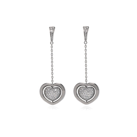 Giulietta E Romeo 18k White Gold + Diamond Heart Dangle Earrings // Store Display